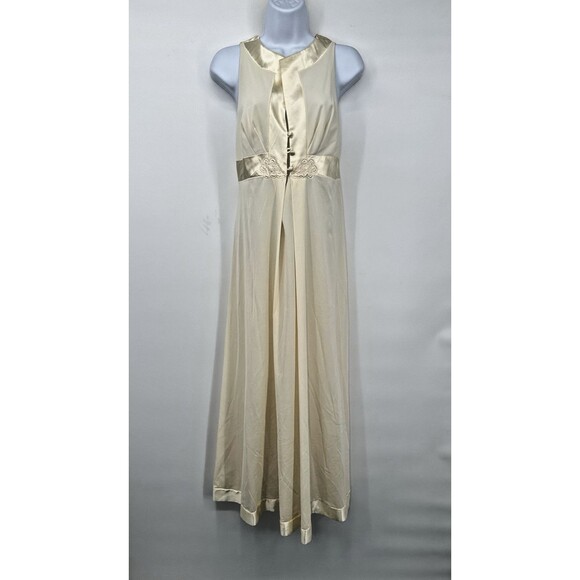 VTG 60 Artemis Nylon Chiffon Nightgown Dress Pearl Lace Bridgerton Small - Picture 1 of 10
